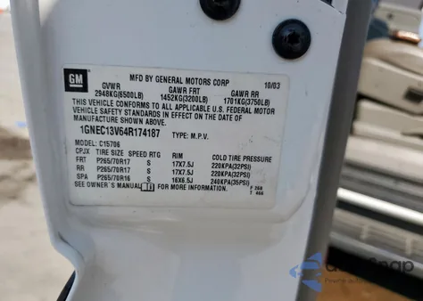 2004 Chevrolet Tahoe C1500 из США, поврежденный, VIN 1GNEC13V64R174187